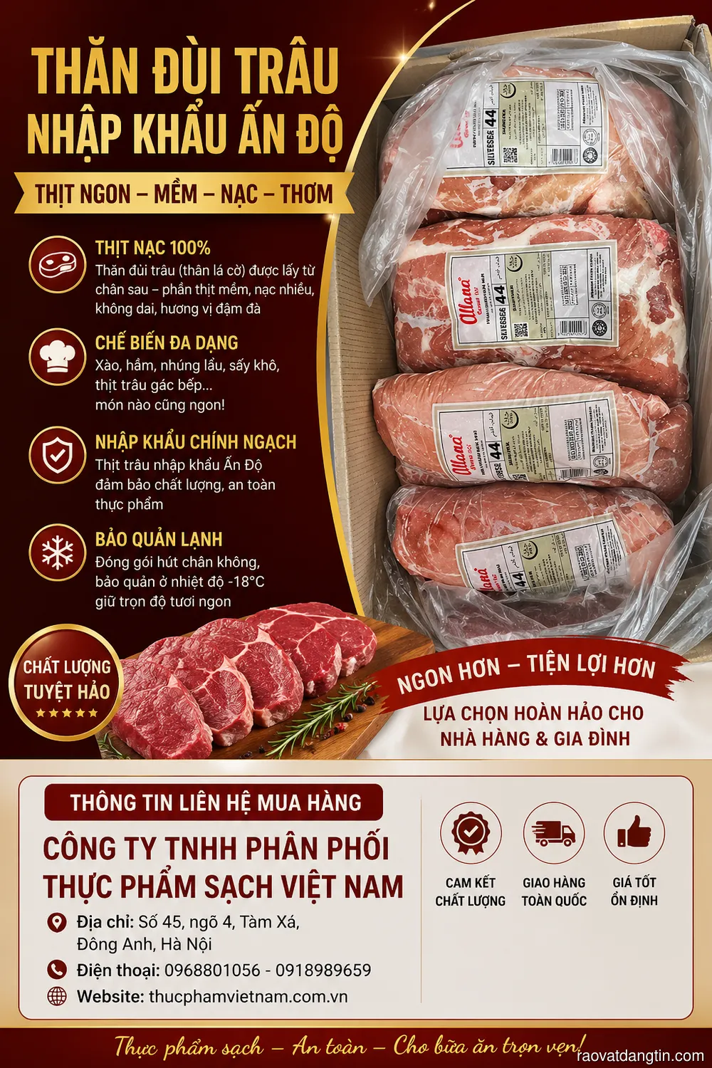 Thịt thăn đùi trâu nhập khẩu – mềm thơm tự nhiên