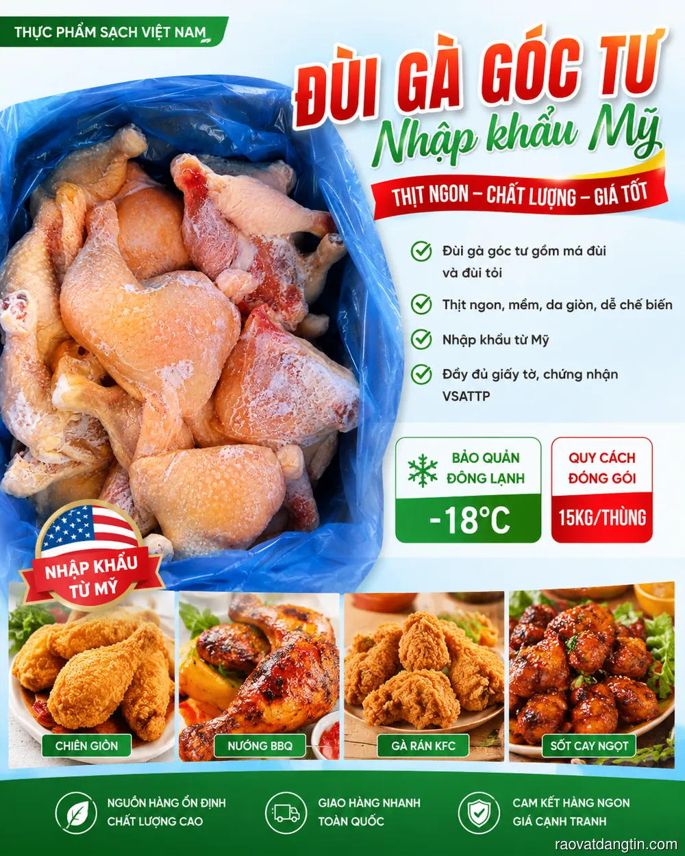 Đùi gà góc tư nhập khẩu chính ngạch từ Mỹ