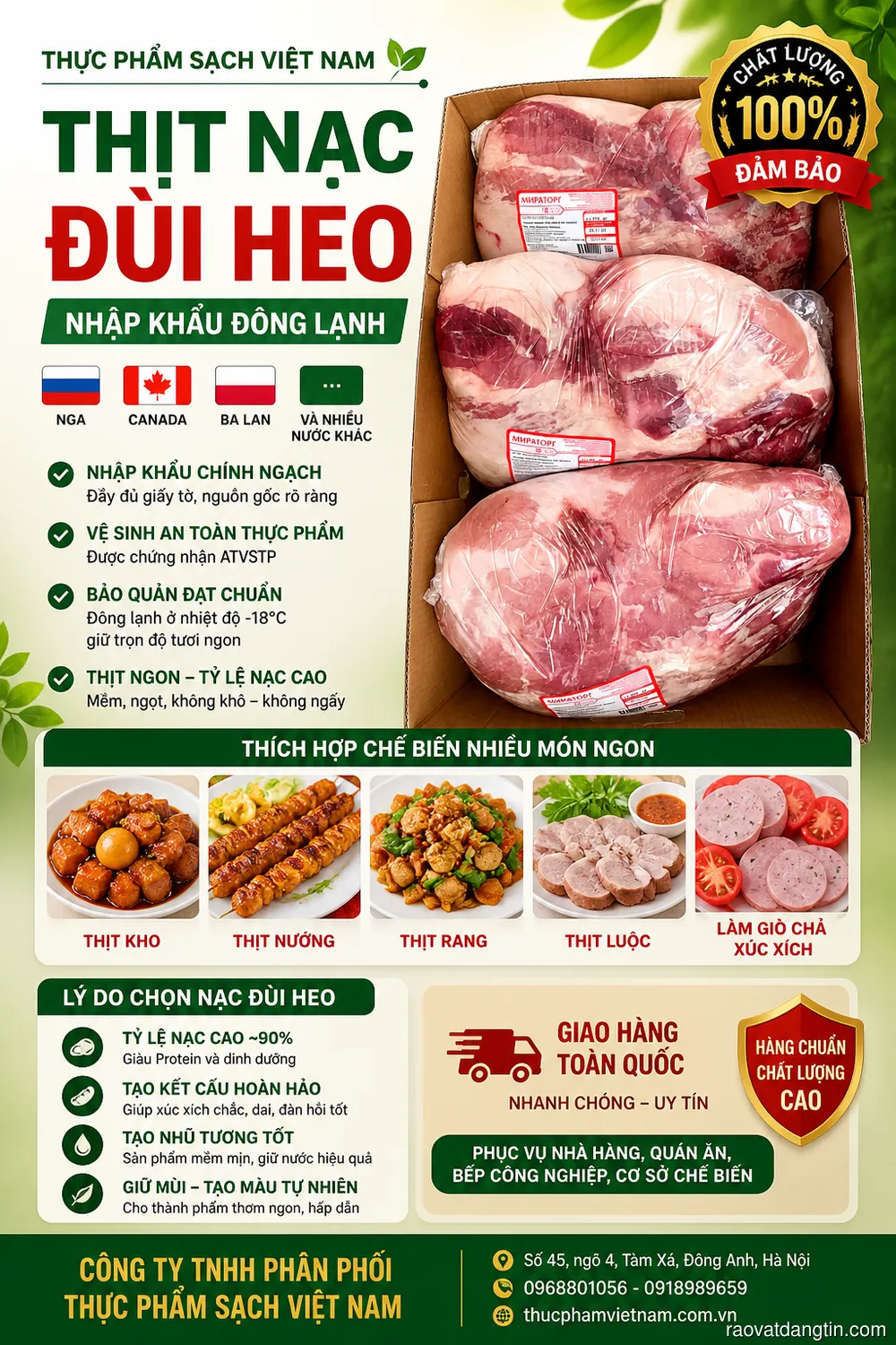 Nạc đùi heo nhập khẩu Canada, Nga, Ba Lan