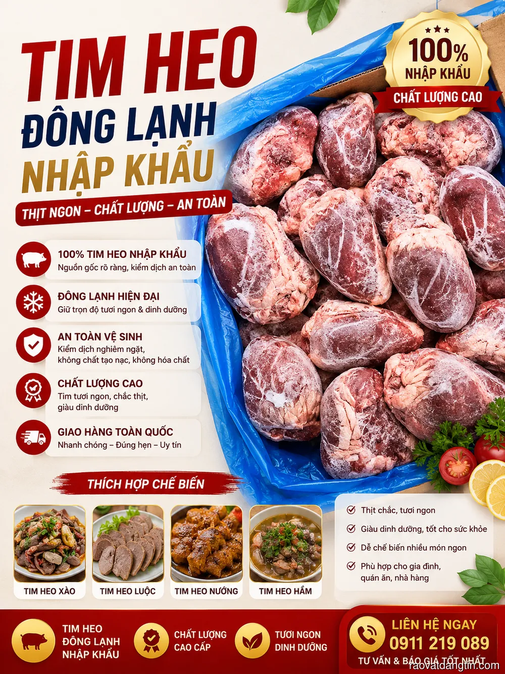 Công ty cung cấp tim heo đông lạnh giá sỉ toàn quốc