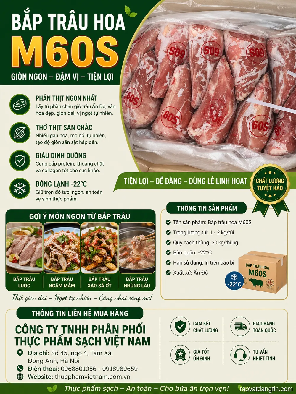 Cung Cấp Thịt Bắp Trâu M60S Giá Sỉ Cho Nhà Hàng, Quán Ăn