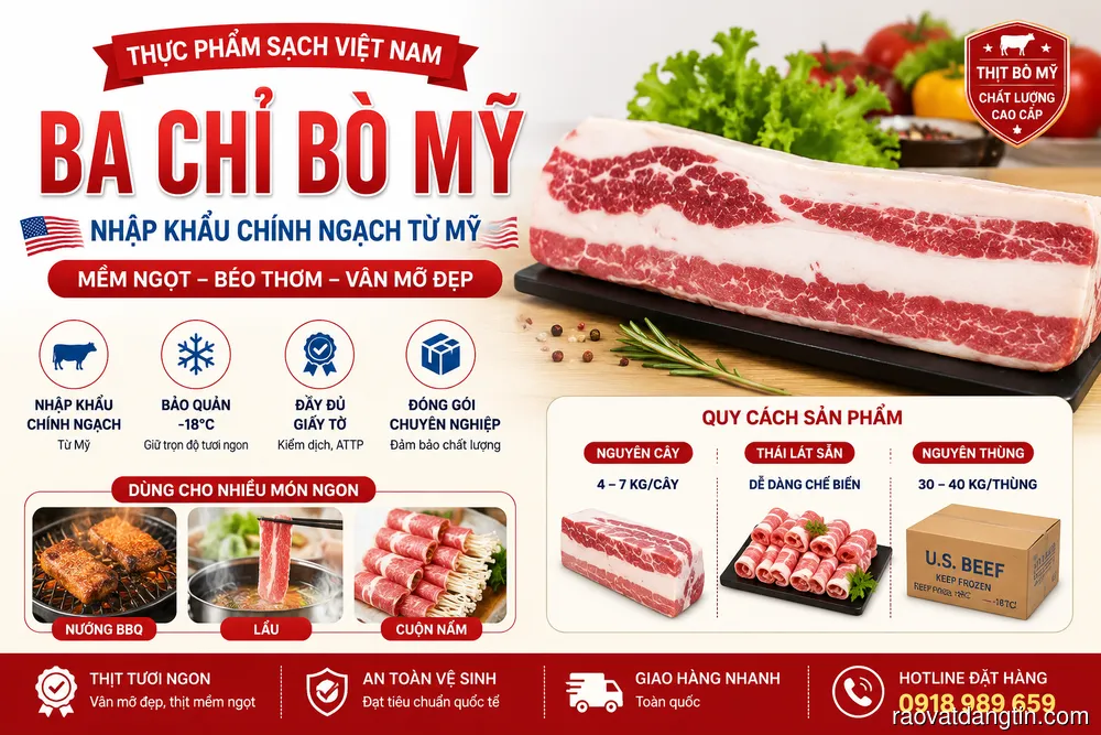 Ba Chỉ Bò Mỹ Áp Chảo, Nướng, Nhúng Lẩu Cực Ngon